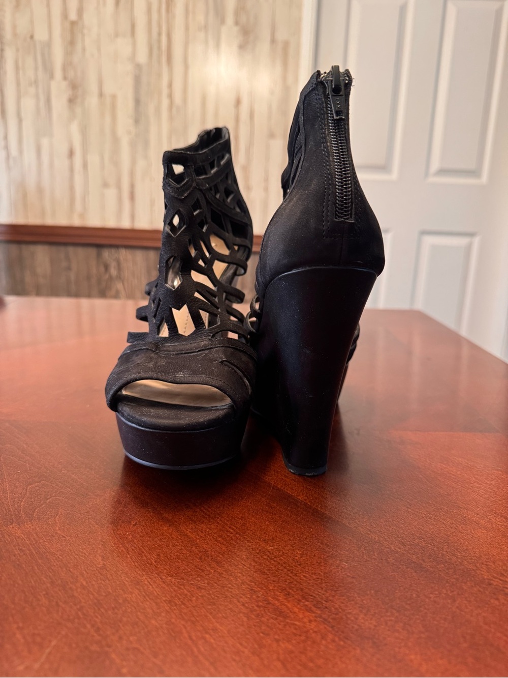 Gianni Bini Black Cutout Wedge Heels - Picture 2 of 5